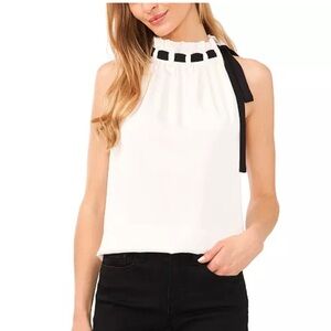 CeCe Women's Sleeveless Contrast Tie-Neck Blouse